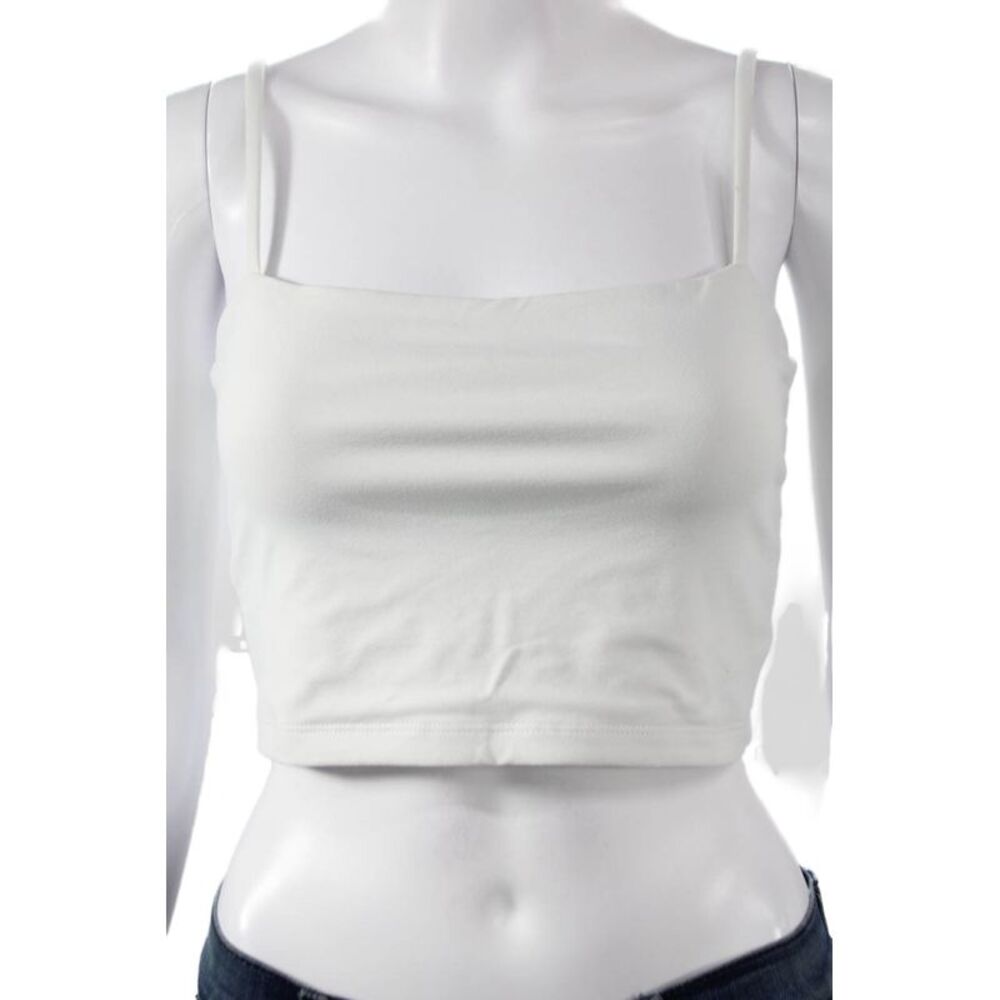 Susana Monaco Womens Spaghetti Strap Square Neck Stretch Sports Bra White Small